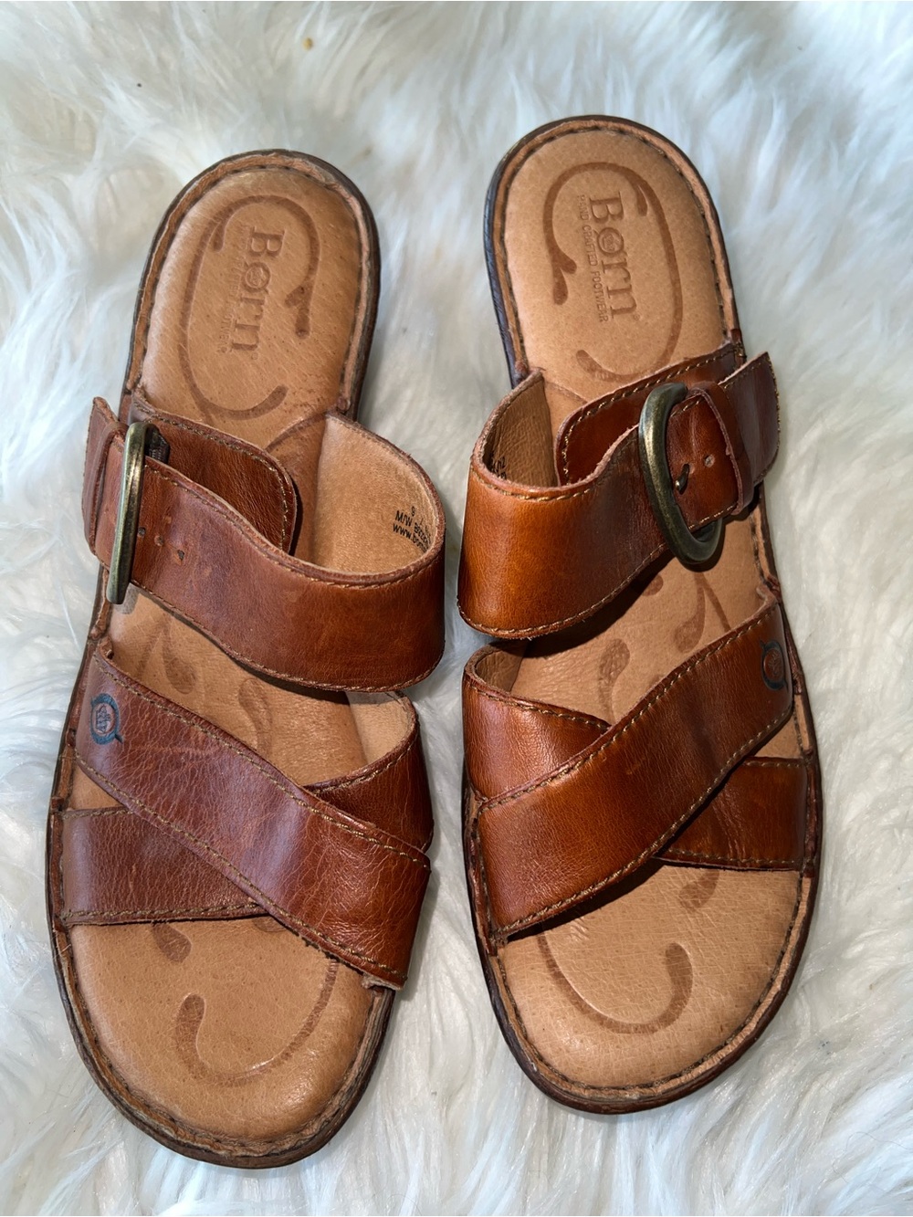 Born Brown Leather Women's Buckle Slide Sandals